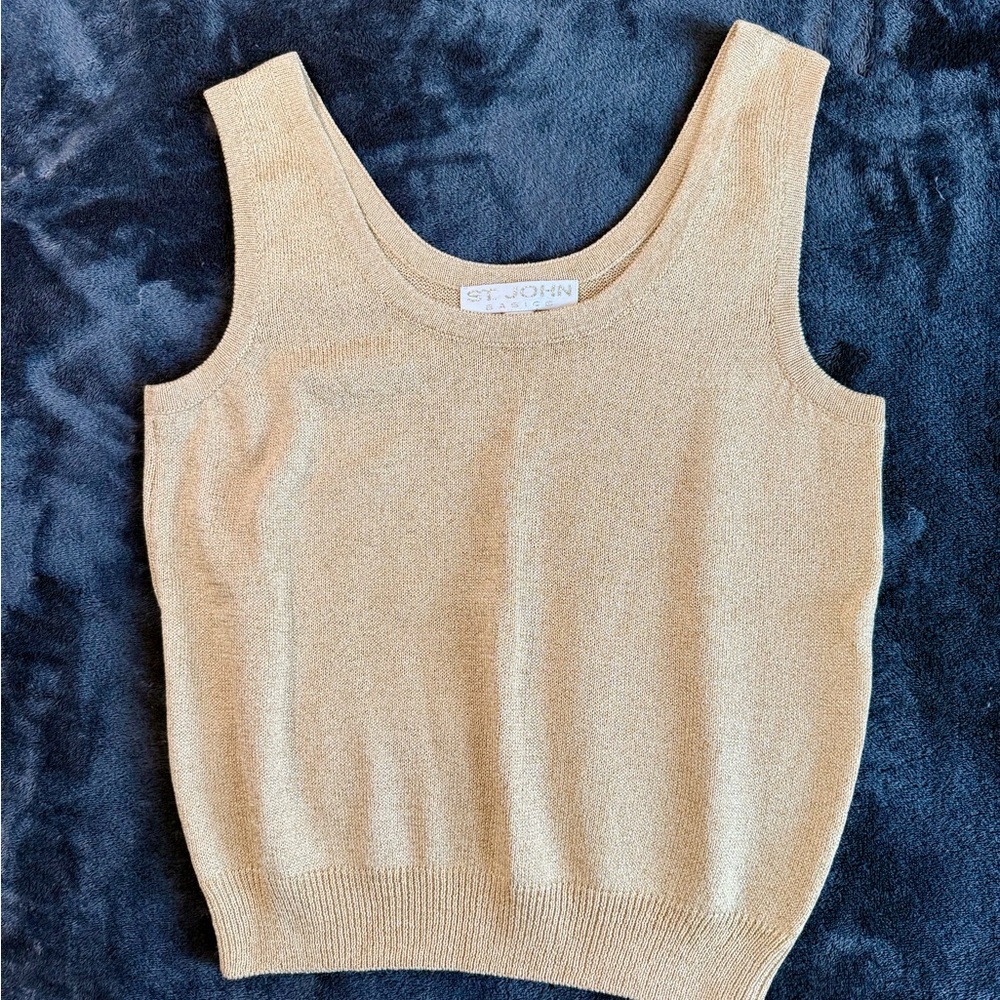 VTG St. John Basics Shell Tank Top Knit Womens Metallic Gold Classic Sz P